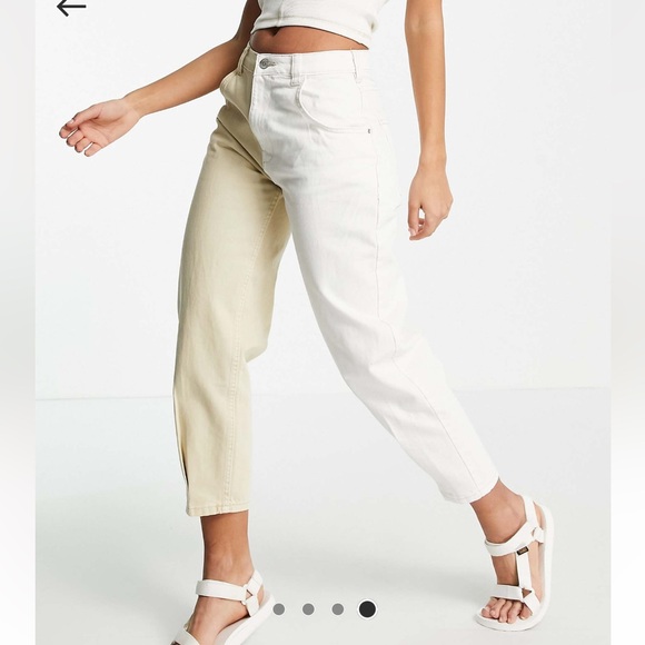 Bershka cropped jeans in white & camel - Picture 4 of 6
